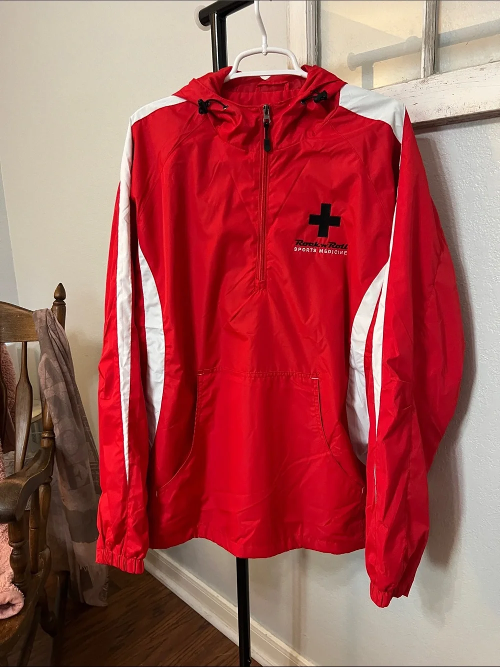 Sport-Tek Red & White Hooded Windbreaker